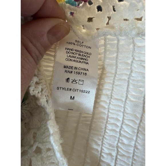 Chrysanthemum Boho Crochet Crop Top Sheer Peasant Sleeve Festival Blouse Women M - Picture 8 of 9